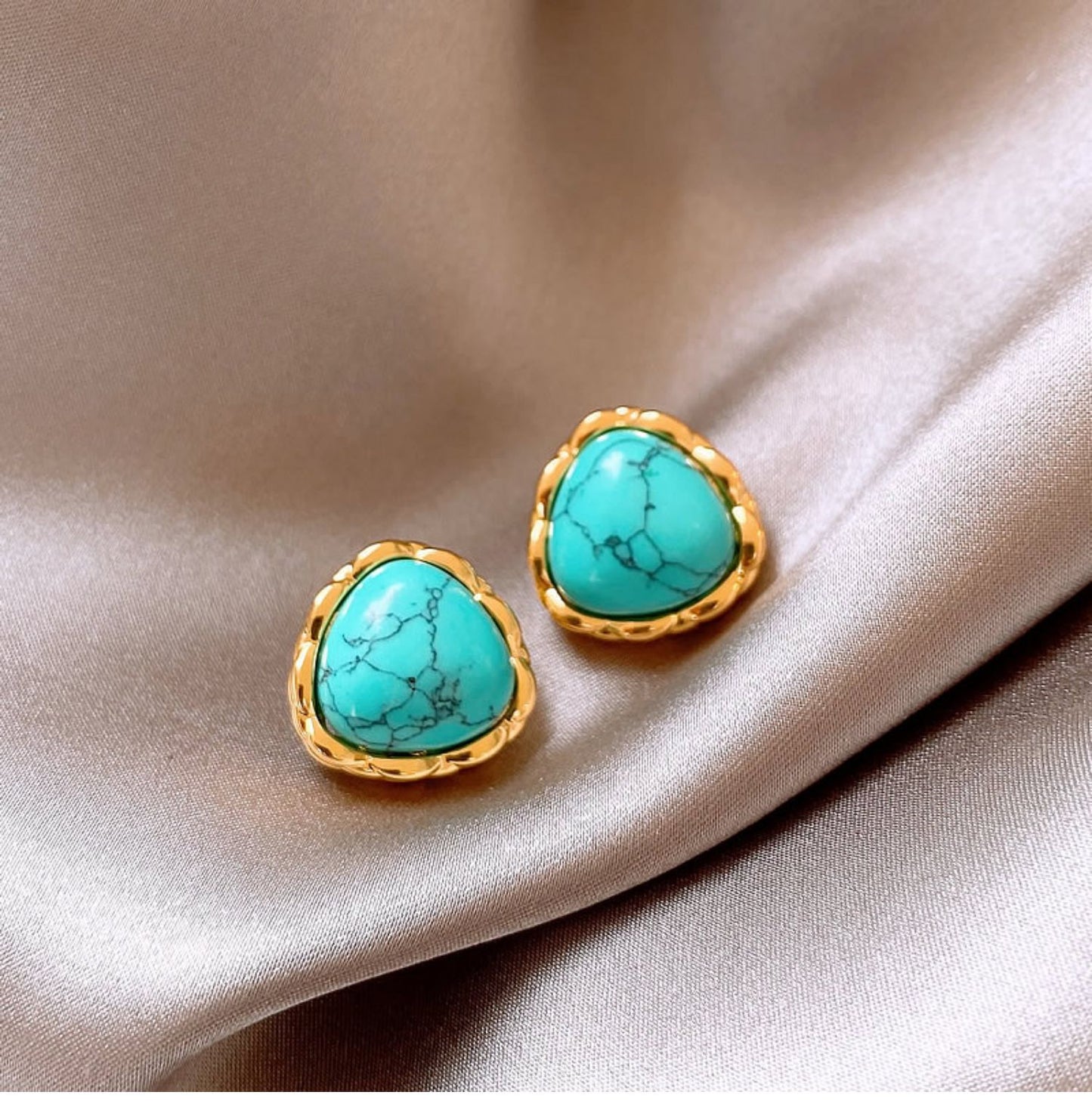 Gempoetry |Vintage silver needle turquoise geometric earrings with vintage ethnic style, versatile and high-end earrings for women