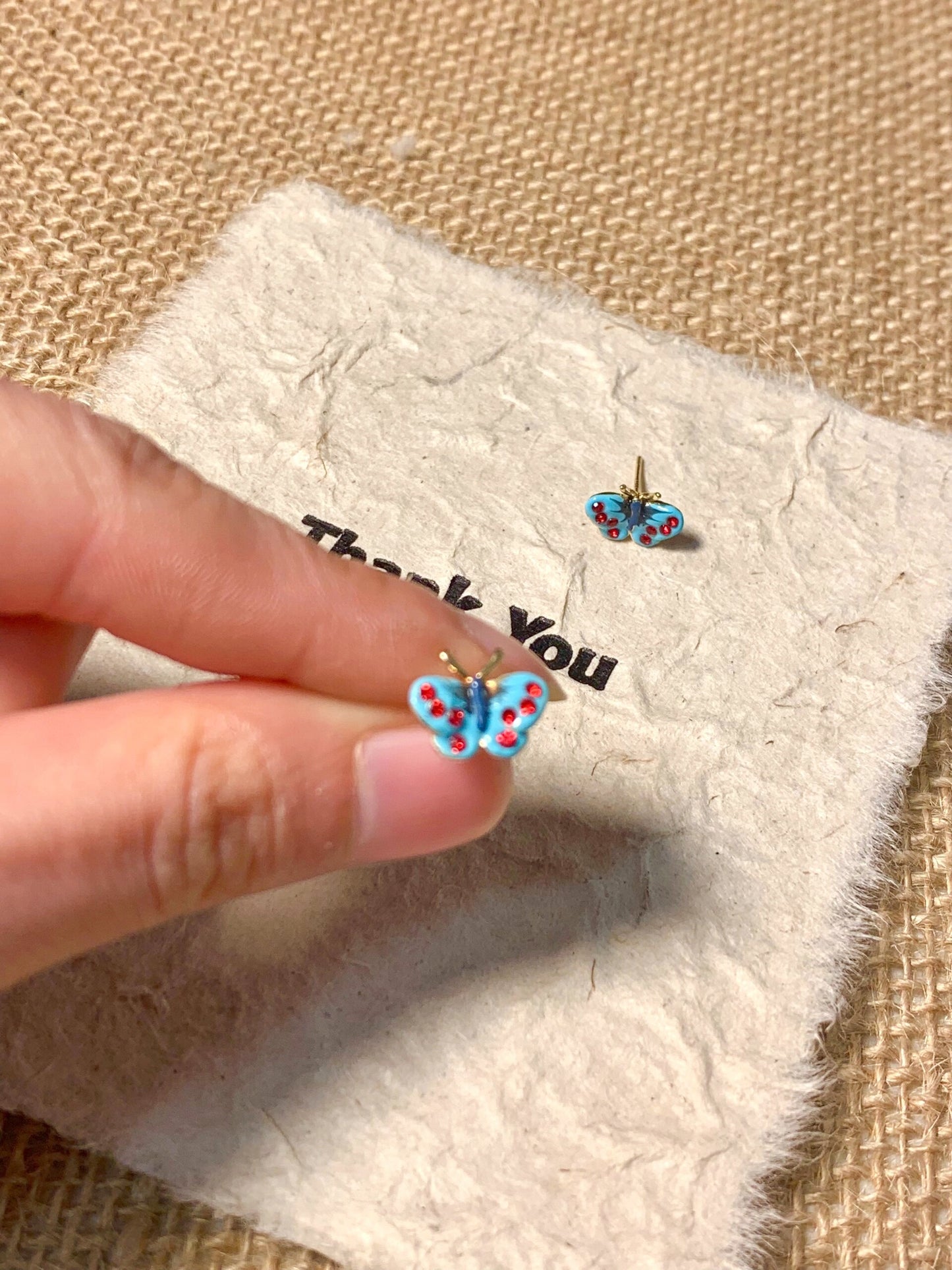 Gempoetry | Blue enamel drop glazed butterfly earrings mini earrings cute, compact, exquisite, niche design temperament silver needle earrings