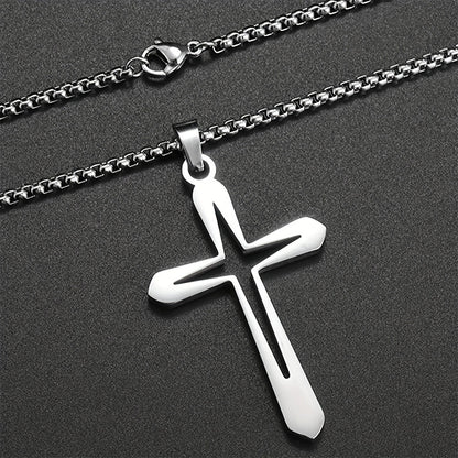 Gempoetry | Stainless steel hollow cross men's and women's silver necklace, fashionable, personalized, simple pendant