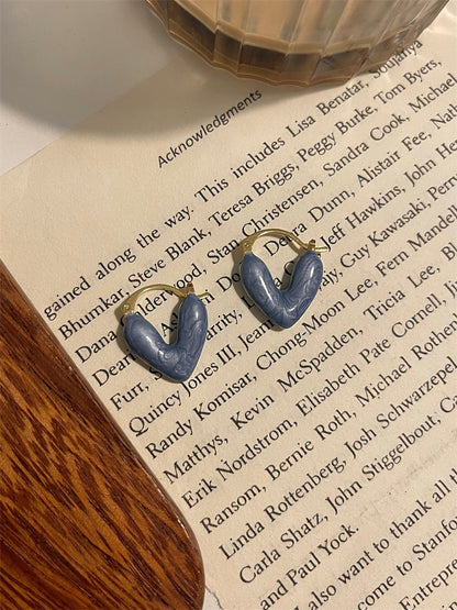 Gempoetry | Oil painting inspired blue heart-shaped drop glaze ear clip with high-end feel, women's minimalist earrings, new earrings