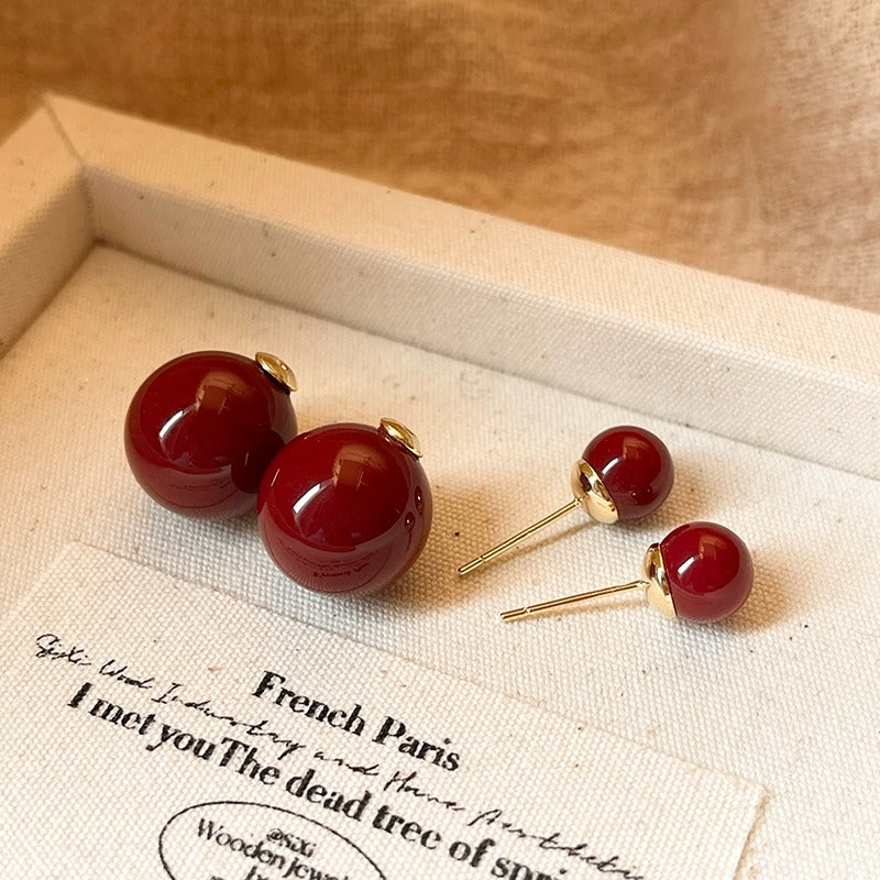 Gempoetry | Double sided bean earrings, Ankra red earrings, new popular style, high-end retro earrings for women