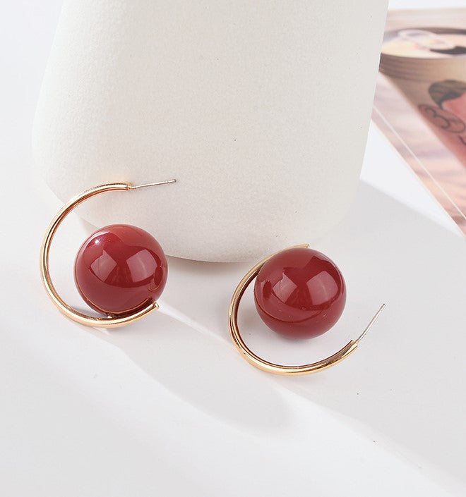 Gempoetry | Temperament Hong Kong style Anchorage red pearl earrings, new explosive style, exaggerated and unique, light luxury ear hanging