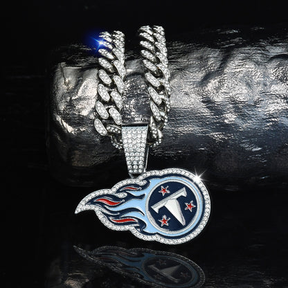 Gempoetry | NFL Tennessee Titans Fashion Personality Fireball Football Rhinestone Pendant Single Pendant Trendy Brand Versatile Hip-Hop Necklace