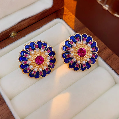 Gempoetry | Fashion New Fresh Plant Flower Sunflower Female Earrings European and American Vintage Purple Diamond Violet Small Flower Earrings