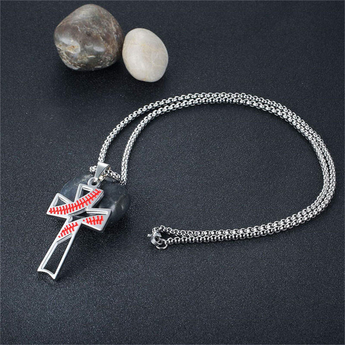 Gempoetry | Stainless steel pendant baseball cross hollowed out men's and women's necklace adjustable