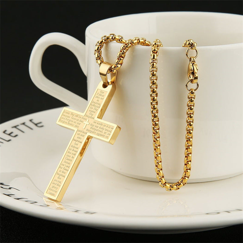 Gempoetry | Titanium steel gold cross necklace men's hip-hop titanium steel pendant sweater chain American hip-hop necklace men's black gold accessories trendy