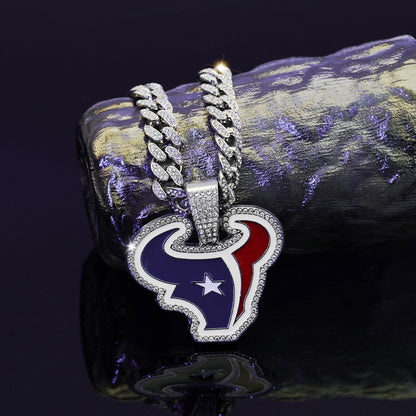 Gempoetry | NFL Houston Texans fashion red and blue oil dripping NFL football team pendant necklace men's hip-hop versatile full diamond Cuban chain