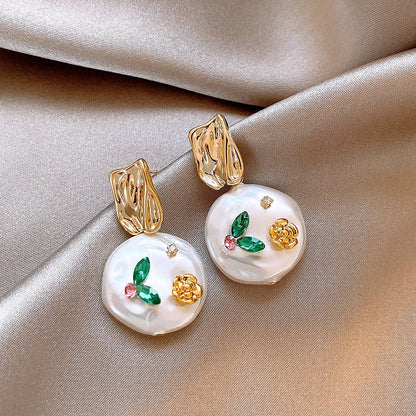 Gempoetry | Middle French enamel Monet Garden Baroque pearl earrings for women with a niche design and unique temperament, high-end earrings, light luxury earrings