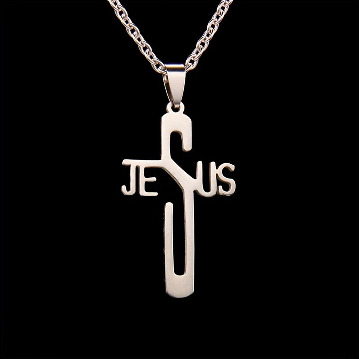 Gempoetry | Stainless steel cross letter Bible men's necklace hollow pendant, prayer gift for friends in stock