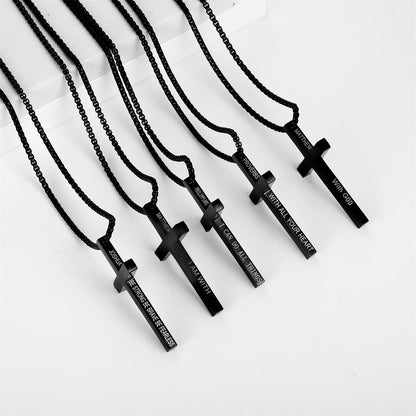 Gempoetry | Men's Bible Verses Stainless Steel Cross Pendant Necklace Fashionable and Simple Religious Gift