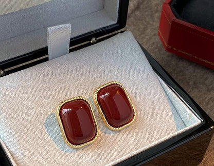 Gempoetry | Retro Ankra Red Dropped Glazed Earrings for Women in Autumn and Winter, with a Light Luxury Charm and a High Grade Feeling. Earrings with a Unique Design for the New Year