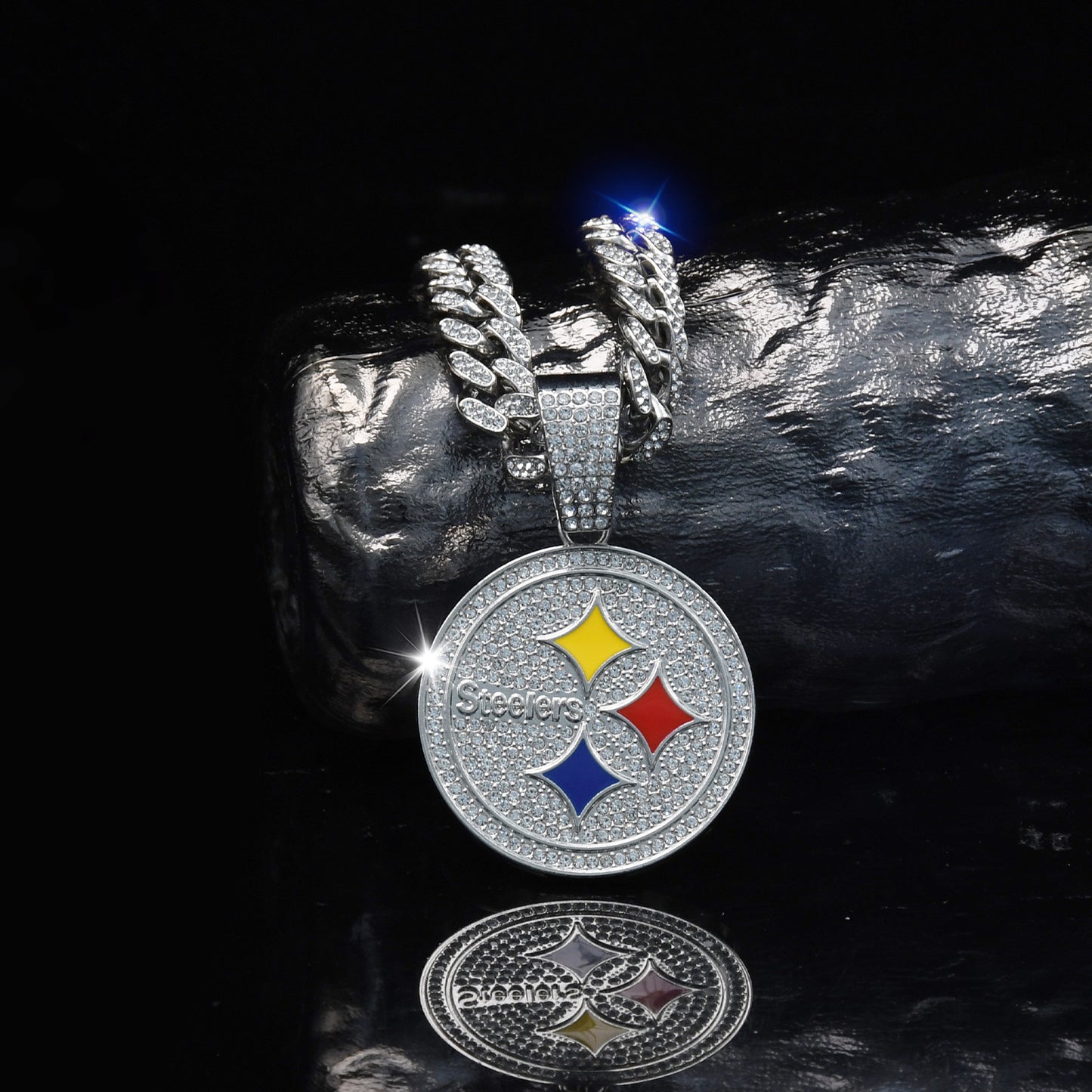 Gempoetry | NFL Pittsburgh Steelers jewelry fashion personality round Steelers football team necklace pendant men's trendy Cuban chain