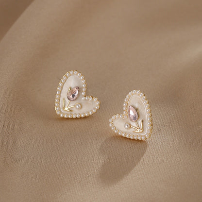 Gempoetry | Tulip Love Pearl Earrings Women's High End Earrings 925 Pure Silver Needle Earrings Autumn and Winter New Popular Products