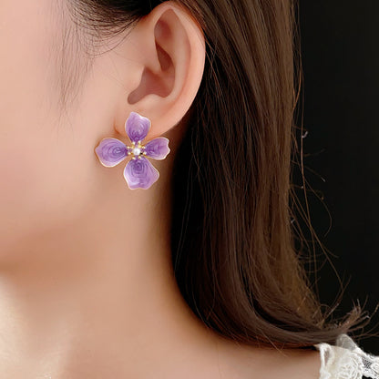 Gempoetry | Medieval French enamel dripping oil purple flower earrings that do not fade, simple personality, light luxury temperament earrings for women