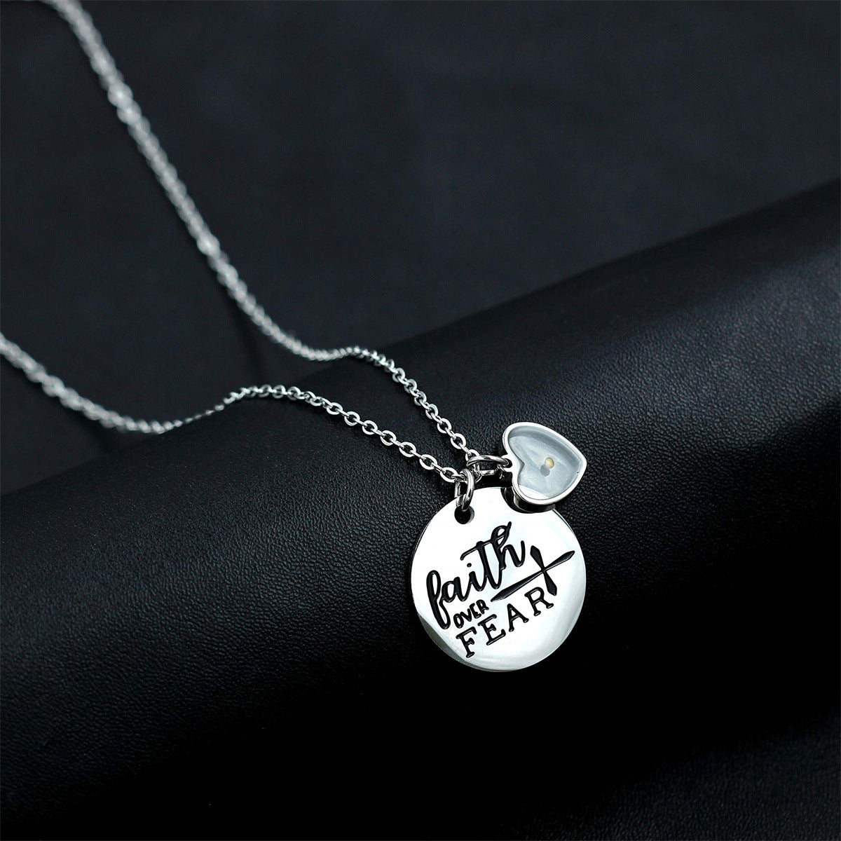 Gempoetry | Stainless steel faith overcomes fear, cross necklace, mustard seed charm pendant necklace