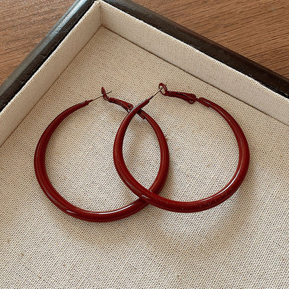 Gempoetry | Vintage plain circle Ankela red earrings with a light luxury and high-end feel, large earrings for women, new popular and exaggerated ear accessories