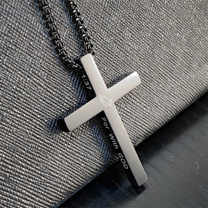 Gempoetry | Stainless steel cross pendant necklace laser engraved scripture faith jewelry gift