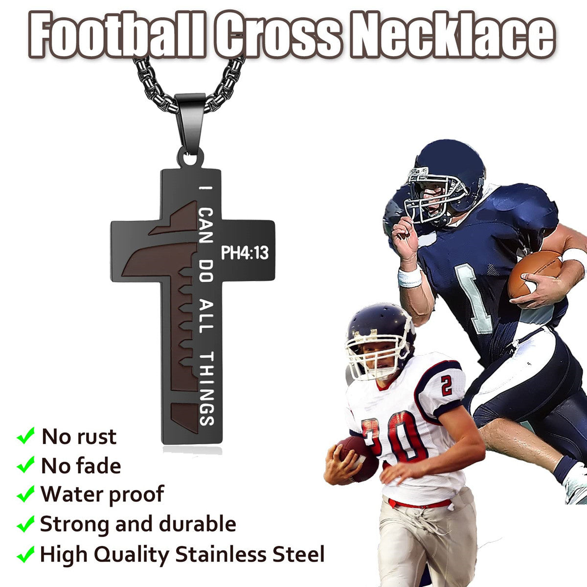 Gempoetry | Sports style stainless steel football cross colored oil drop pendant punk hip-hop trendy men's titanium steel necklace