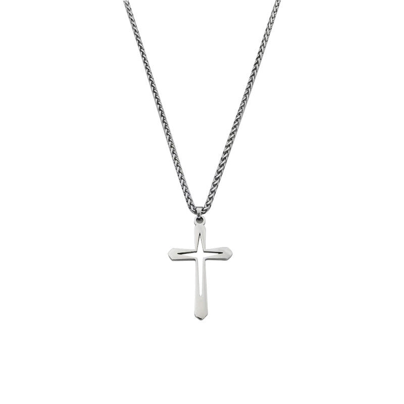 Gempoetry | Stainless steel hollow cross men's and women's silver necklace, fashionable, personalized, simple pendant