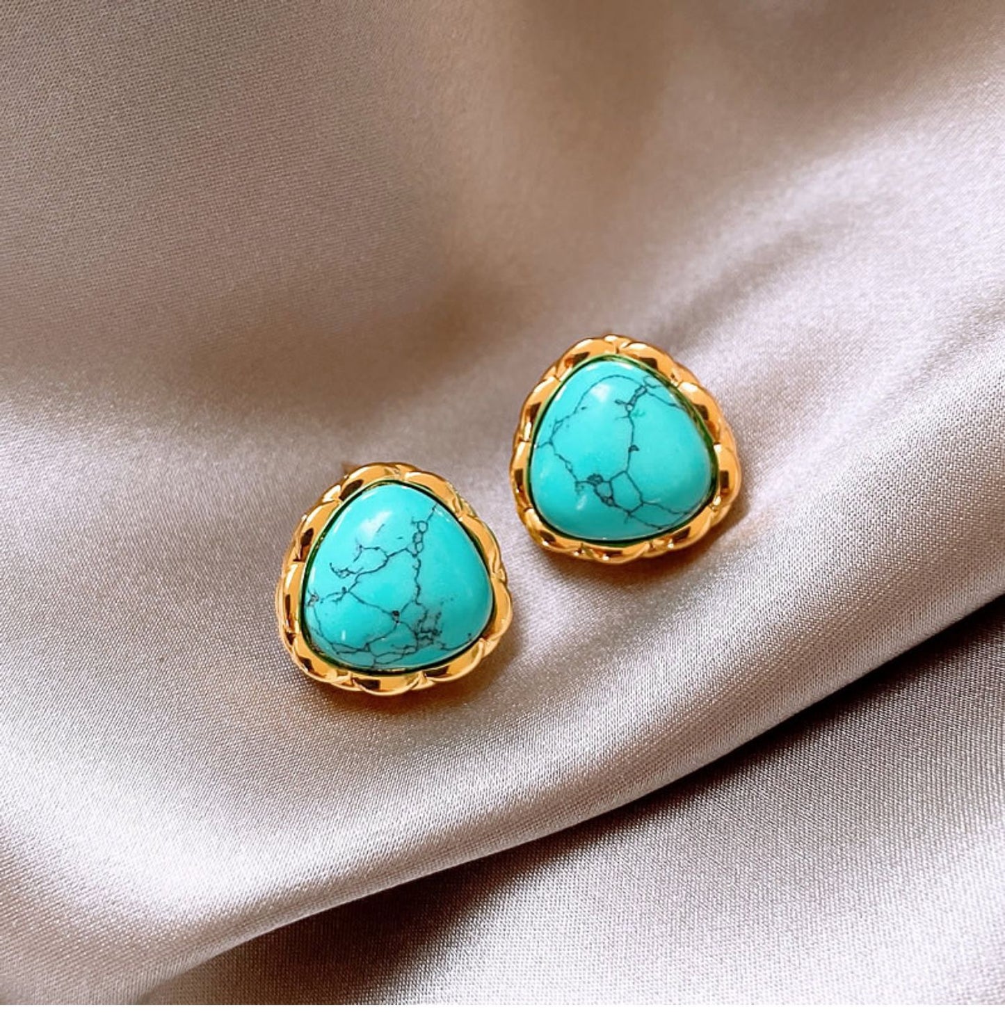 Gempoetry |Vintage silver needle turquoise geometric earrings with vintage ethnic style, versatile and high-end earrings for women