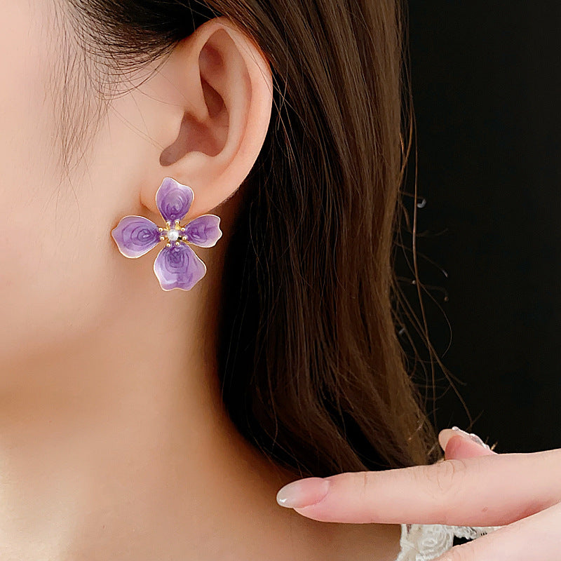 Gempoetry | Medieval French enamel dripping oil purple flower earrings that do not fade, simple personality, light luxury temperament earrings for women