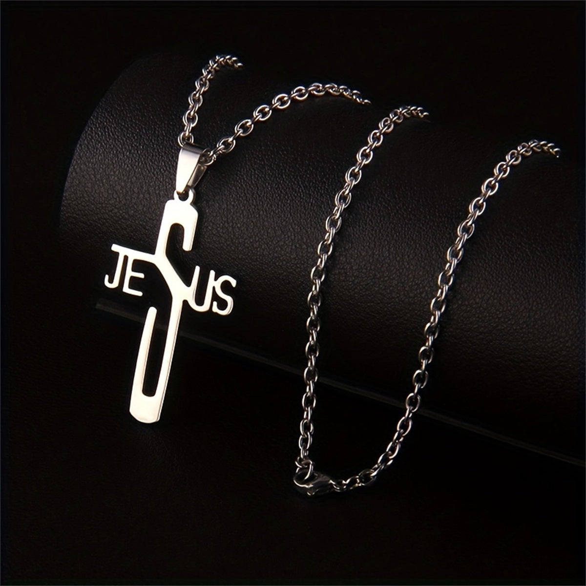 Gempoetry | Stainless steel cross letter Bible men's necklace hollow pendant, prayer gift for friends in stock