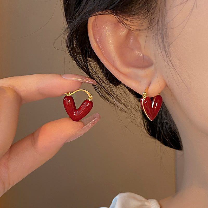 Gempoetry | French Ankela Red Drop Glazed Love Earrings for Women, New Popular Fashion Earrings, Small and High End Earrings