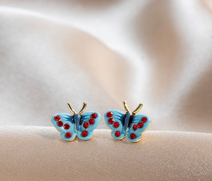 Gempoetry | Blue enamel drop glazed butterfly earrings mini earrings cute, compact, exquisite, niche design temperament silver needle earrings