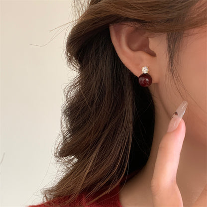 Gempoetry | Ankela pearl earrings with high-end wine red vintage earrings, autumn and winter new earrings