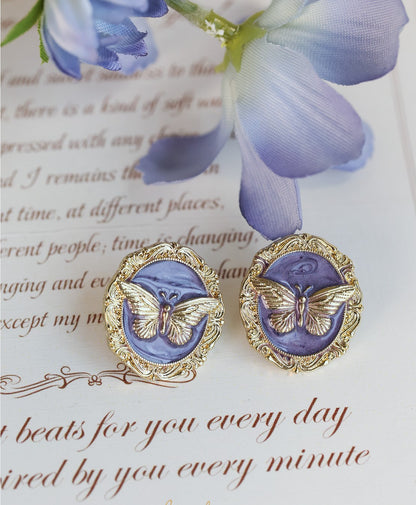 Gempoetry | Oil painting butterfly French retro vintage vintage Western style drop glaze 925 silver needle earrings