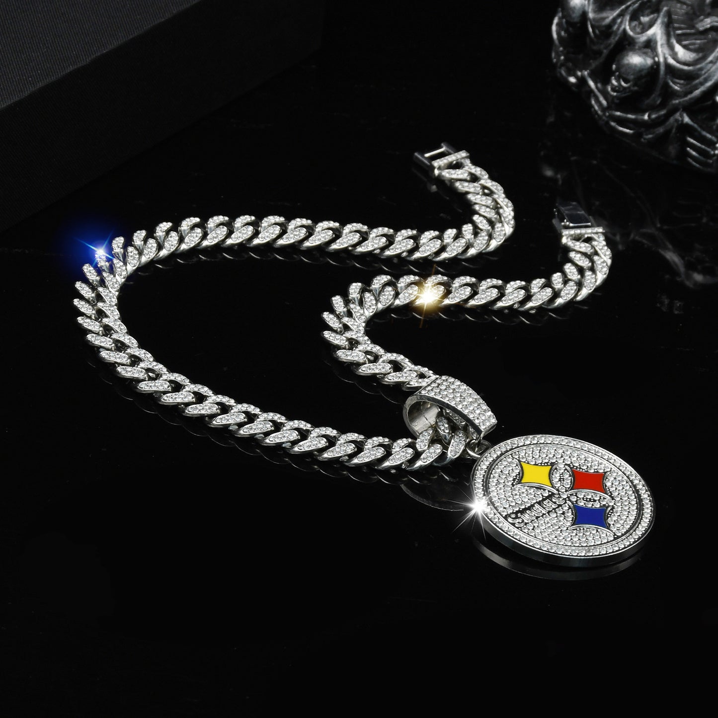 Gempoetry | NFL Pittsburgh Steelers jewelry fashion personality round Steelers football team necklace pendant men's trendy Cuban chain