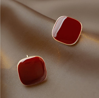 Gempoetry | Retro drop glazed Ankra red square earrings with a female niche design, new popular earrings, light luxury earrings