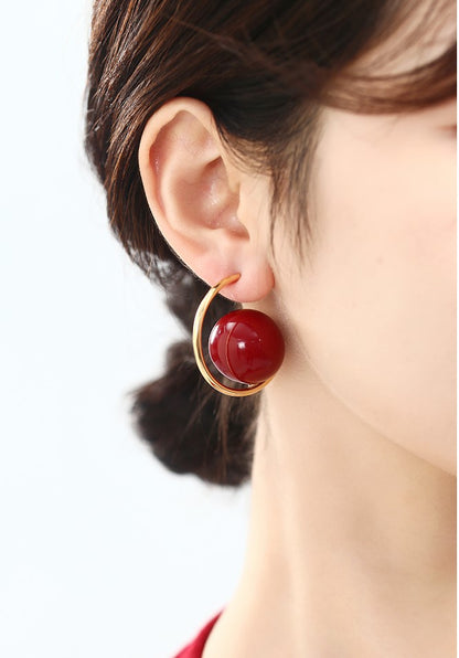 Gempoetry | Temperament Hong Kong style Anchorage red pearl earrings, new explosive style, exaggerated and unique, light luxury ear hanging