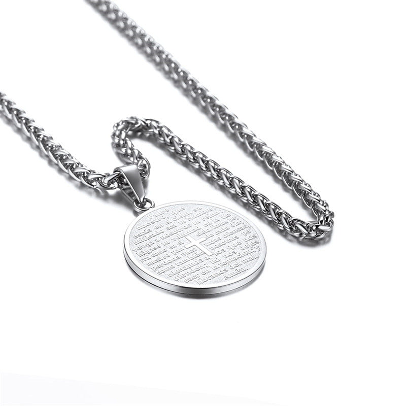 Gempoetry | Stainless steel round pendant, letter cross necklace, jewelry gift