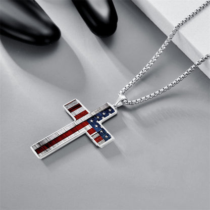 Gempoetry | Stainless steel national flag cross pendant necklace, neutral and fashionable titanium steel necklace