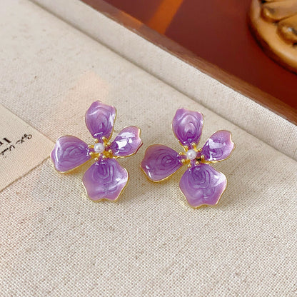 Gempoetry | Medieval French enamel dripping oil purple flower earrings that do not fade, simple personality, light luxury temperament earrings for women