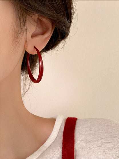 Gempoetry | Vintage plain circle Ankela red earrings with a light luxury and high-end feel, large earrings for women, new popular and exaggerated ear accessories