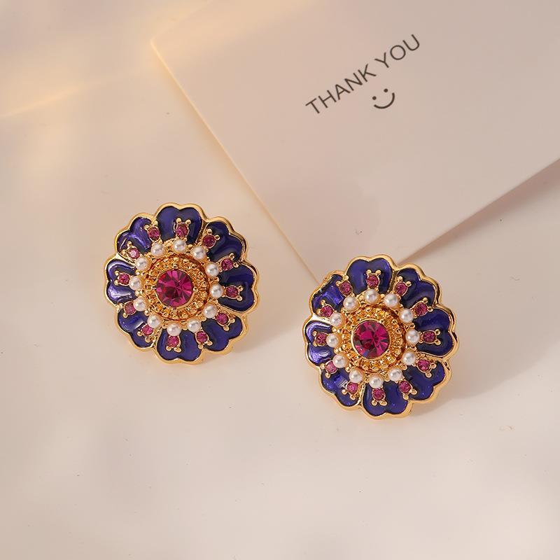 Gempoetry | Fashion New Fresh Plant Flower Sunflower Female Earrings European and American Vintage Purple Diamond Violet Small Flower Earrings