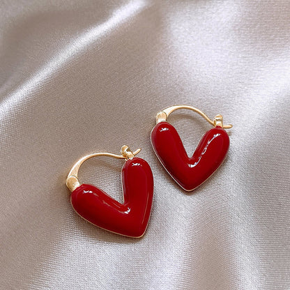 Gempoetry | French Ankela Red Drop Glazed Love Earrings for Women, New Popular Fashion Earrings, Small and High End Earrings