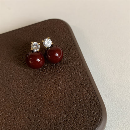 Gempoetry | Ankela pearl earrings with high-end wine red vintage earrings, autumn and winter new earrings