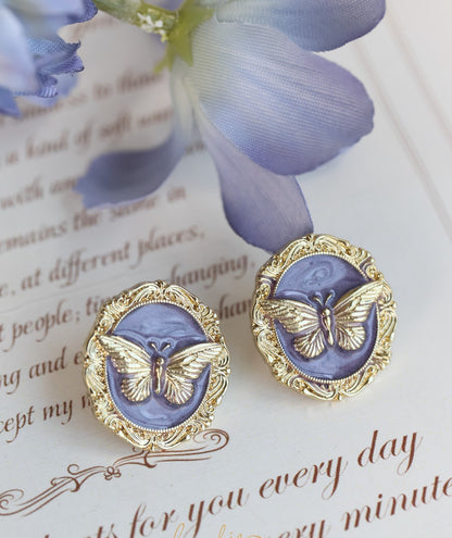 Gempoetry | Oil painting butterfly French retro vintage vintage Western style drop glaze 925 silver needle earrings