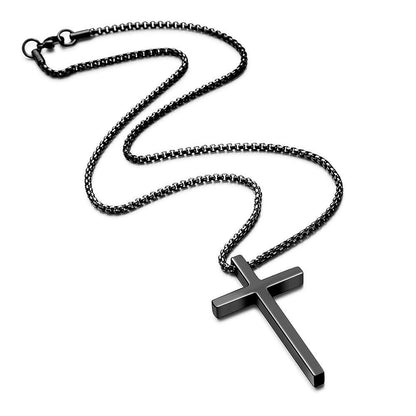 Gempoetry | New Ins style minimalist titanium steel black cross necklace, trendy men's versatile pendant, sweater chain accessory