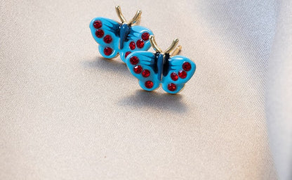 Gempoetry | Blue enamel drop glazed butterfly earrings mini earrings cute, compact, exquisite, niche design temperament silver needle earrings