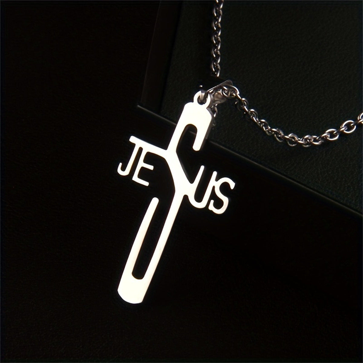 Gempoetry | Stainless steel cross letter Bible men's necklace hollow pendant, prayer gift for friends in stock