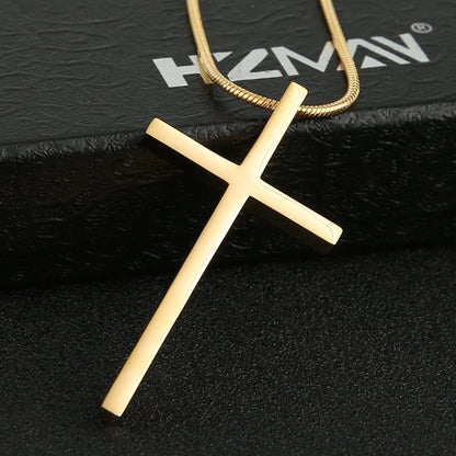 Gempoetry | Explosive Titanium Steel Personalized Men's Cross Pendant 18K Gold Snake Bone Chain Stainless Steel Necklace