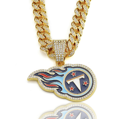 Gempoetry | NFL Tennessee Titans Fashion Personality Fireball Football Rhinestone Pendant Single Pendant Trendy Brand Versatile Hip-Hop Necklace