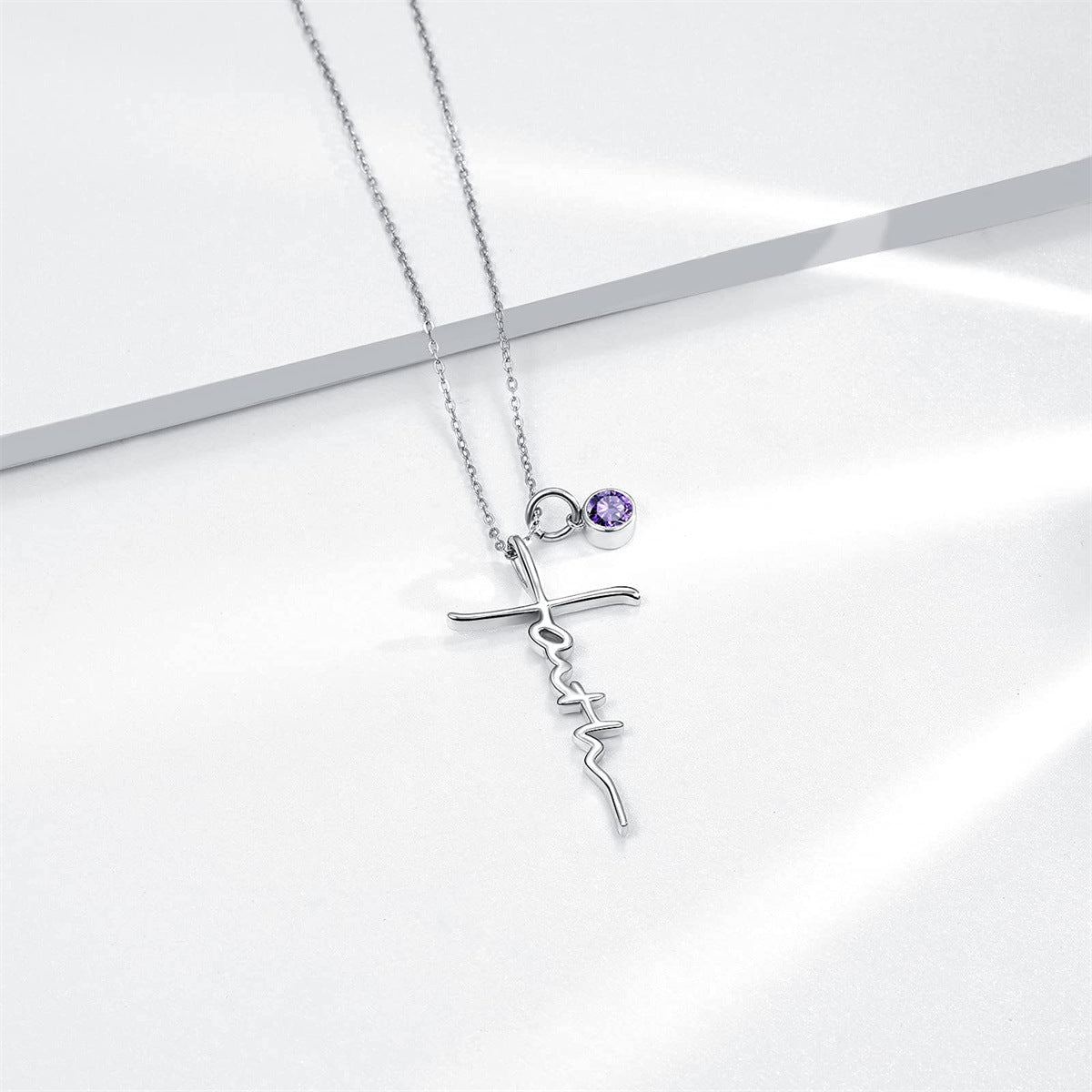 Gempoetry | Stainless steel necklace, women's faith necklace, cross pendant necklace, birthstone necklace, women's jewelry gift