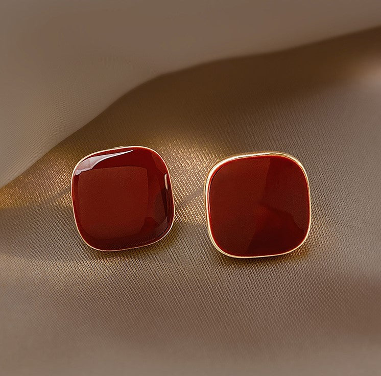 Gempoetry | Retro drop glazed Ankra red square earrings with a female niche design, new popular earrings, light luxury earrings