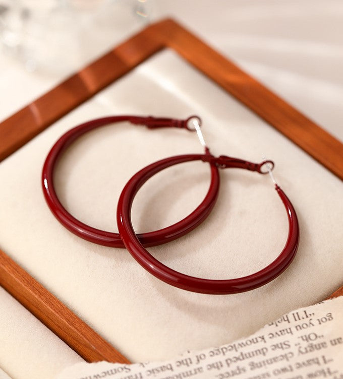 Gempoetry | Vintage plain circle Ankela red earrings with a light luxury and high-end feel, large earrings for women, new popular and exaggerated ear accessories