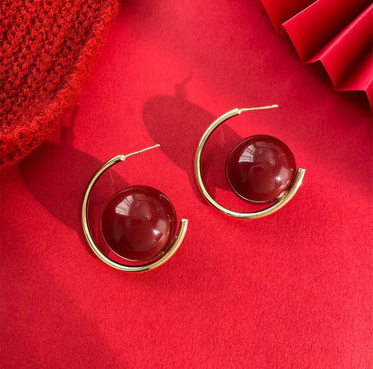 Gempoetry | Temperament Hong Kong style Anchorage red pearl earrings, new explosive style, exaggerated and unique, light luxury ear hanging